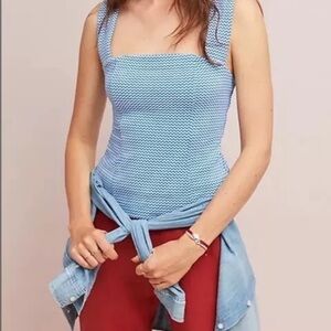 Maeve for Anthropologie Blue and White Zigzag Blouse